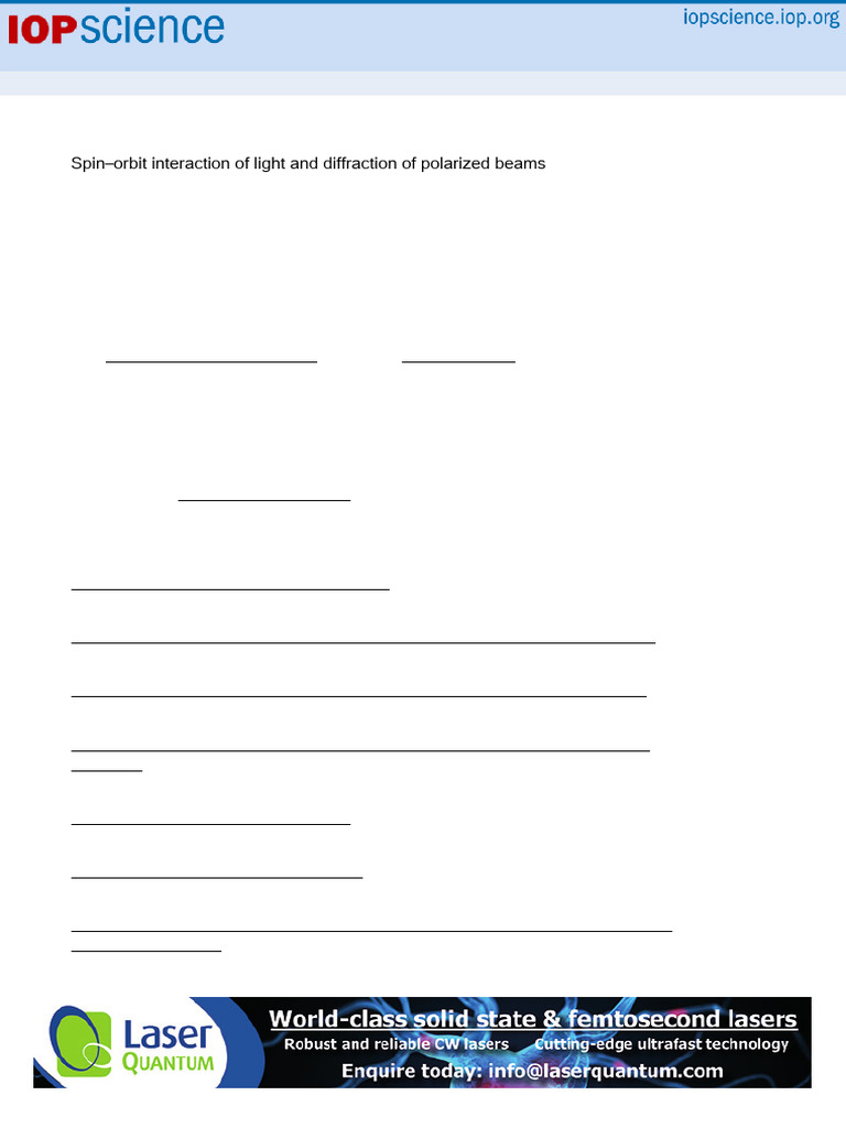 Spin-Orbit Interaction in Light Diffraction | PDF | Polarization (Waves ...