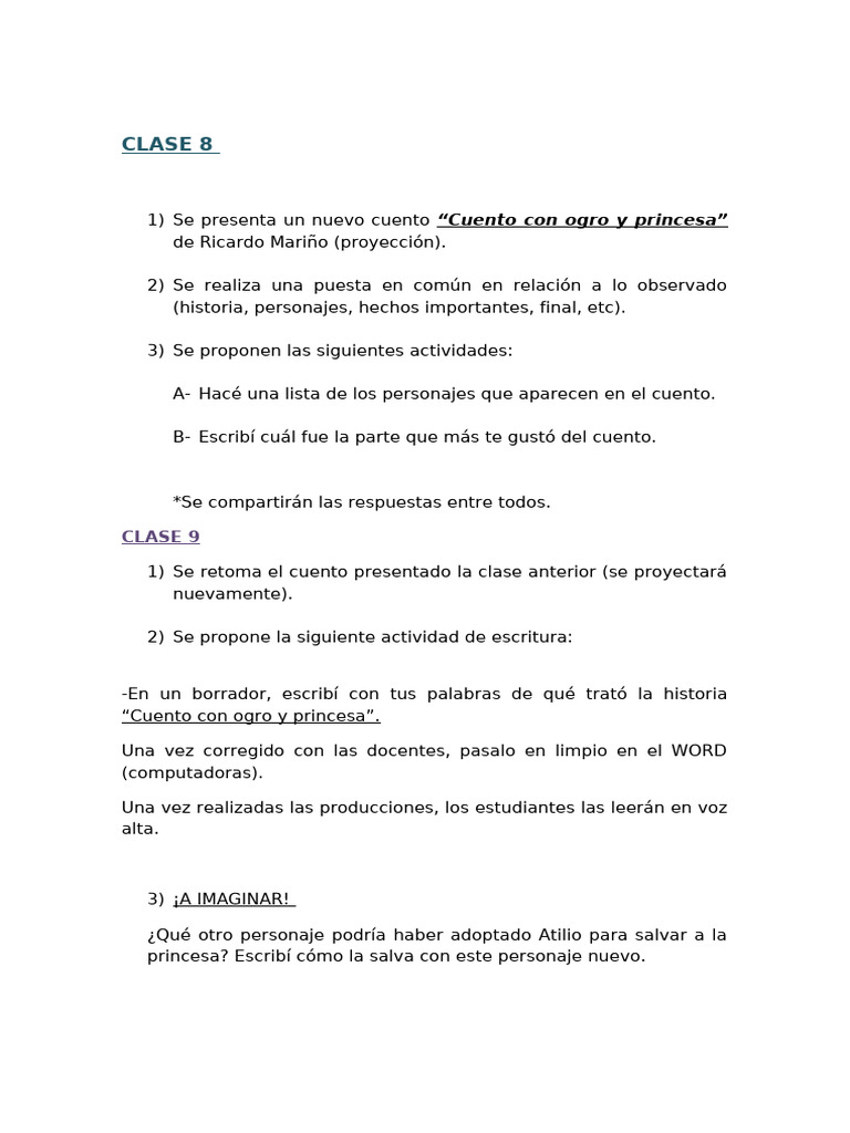 Clase 8 y 9 cuento con ogro y princesa pdf