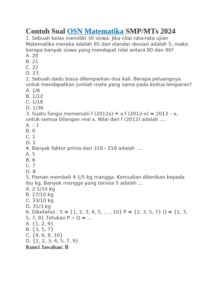 Contoh Soal Osn Matematika | PDF