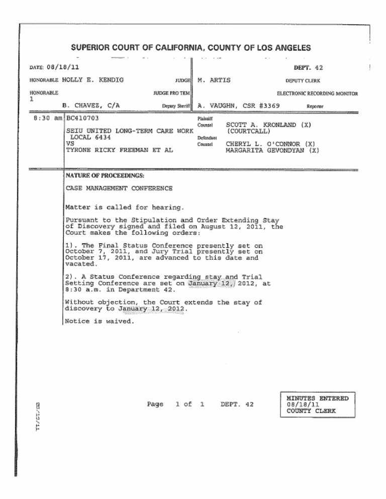 Court Record On Tyrone Freeman Case Management Conference 8-18-11 | PDF ...