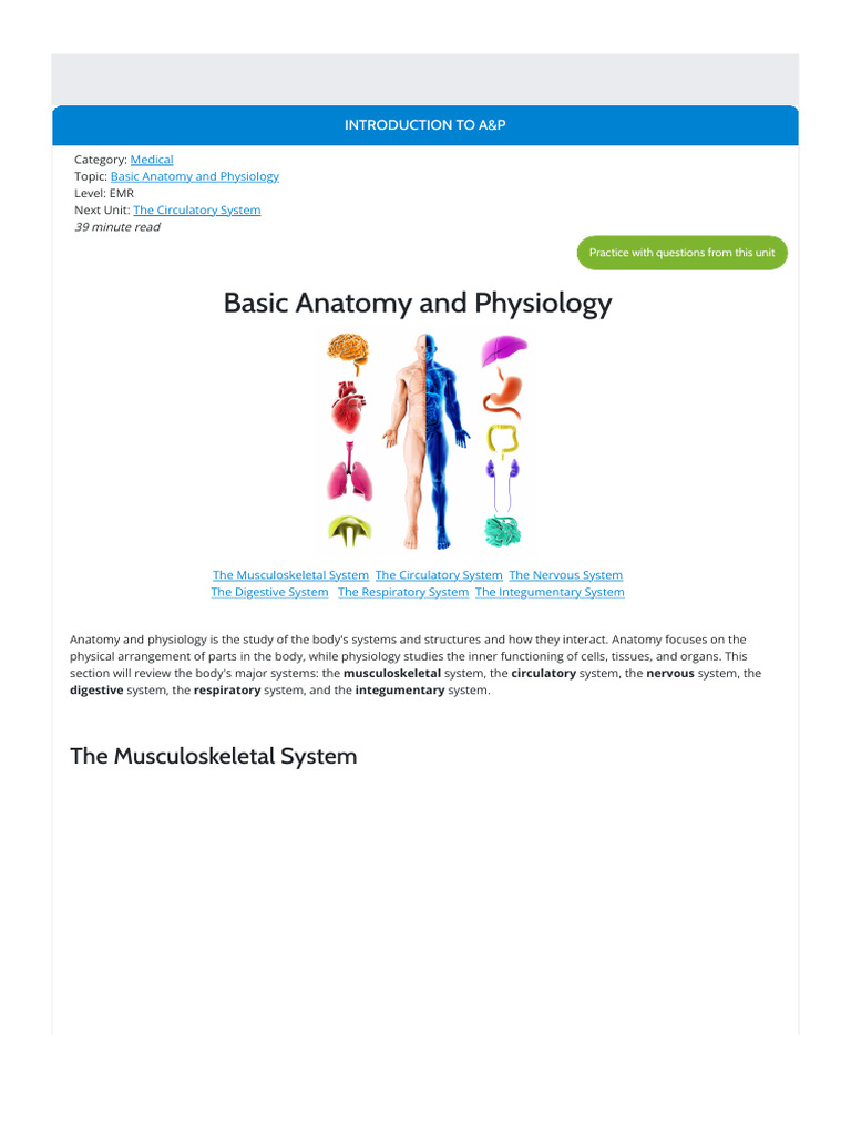 Basic Anatomy and Physiology | PDF