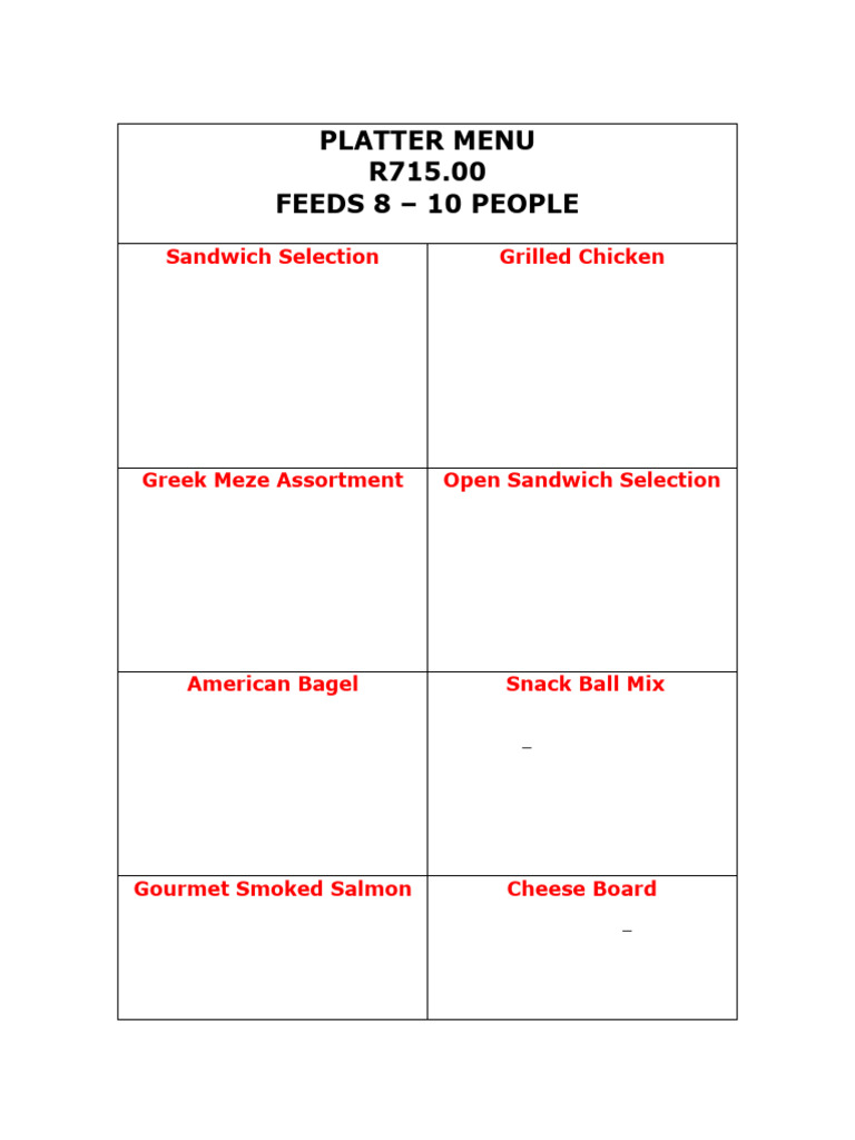 Platter Menu 2023 | PDF
