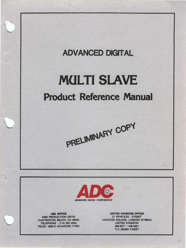 ADC Multi Slave Reference Preliminary 1985 | PDF | Booting | Technology ...