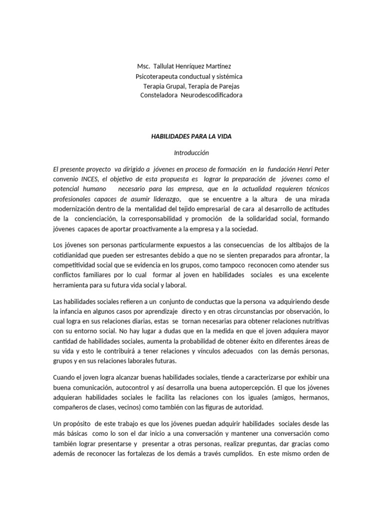 Habilidades para La Vida | PDF | Habilidades sociales | Las emociones