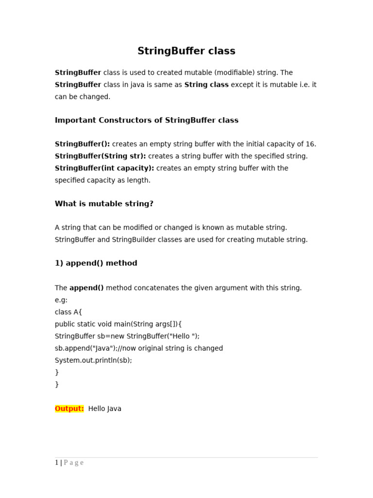 StringBuffer Class | PDF