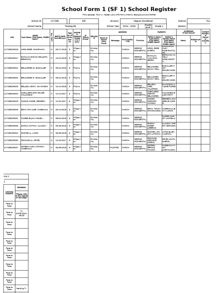 SF1 - 2024 - Grade 1 - 1 | PDF