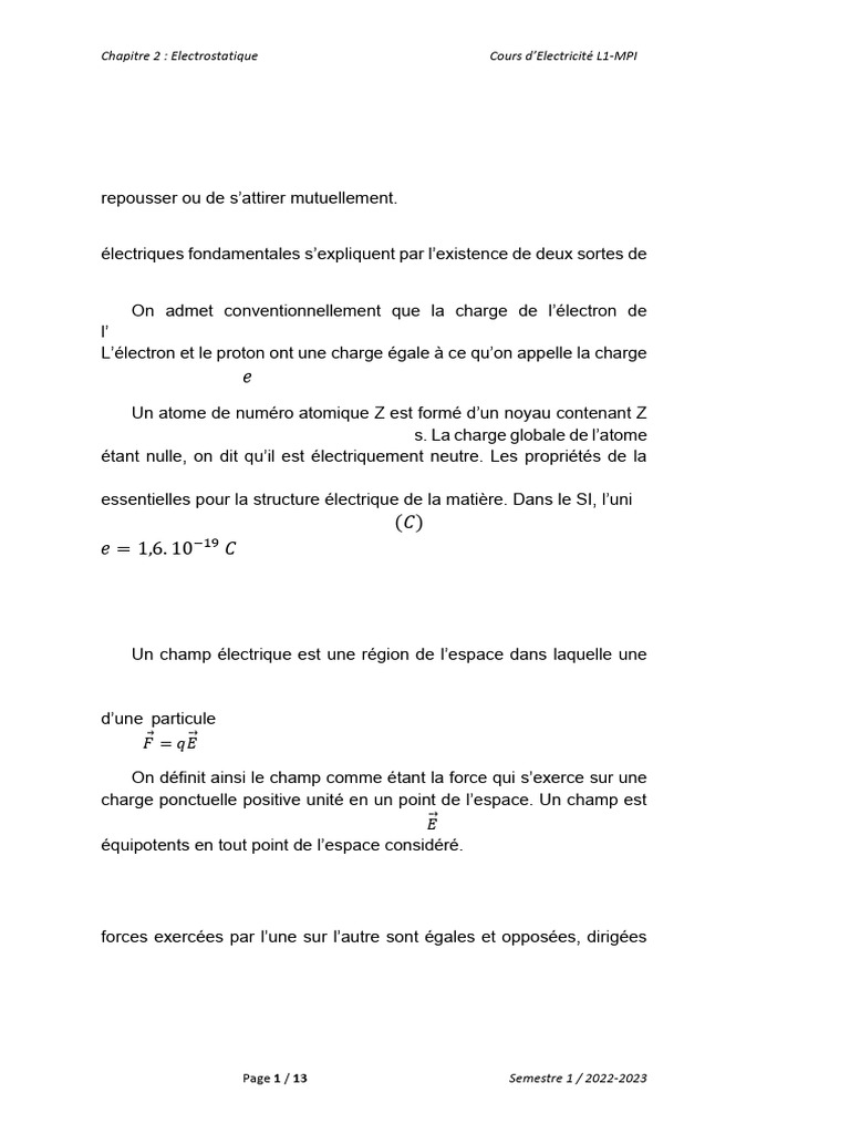 Chap2 - ELECTROSTATIQUE Etud | PDF