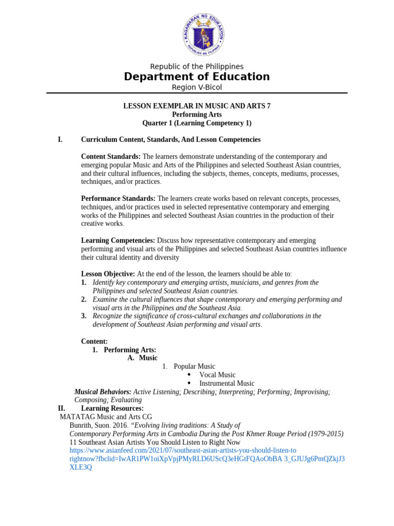 Department of Education: Republic of The Philippines Region V-Bicol | PDF