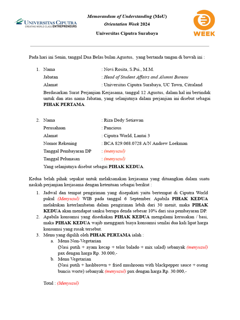 Pancious MoU Draft | PDF | Law