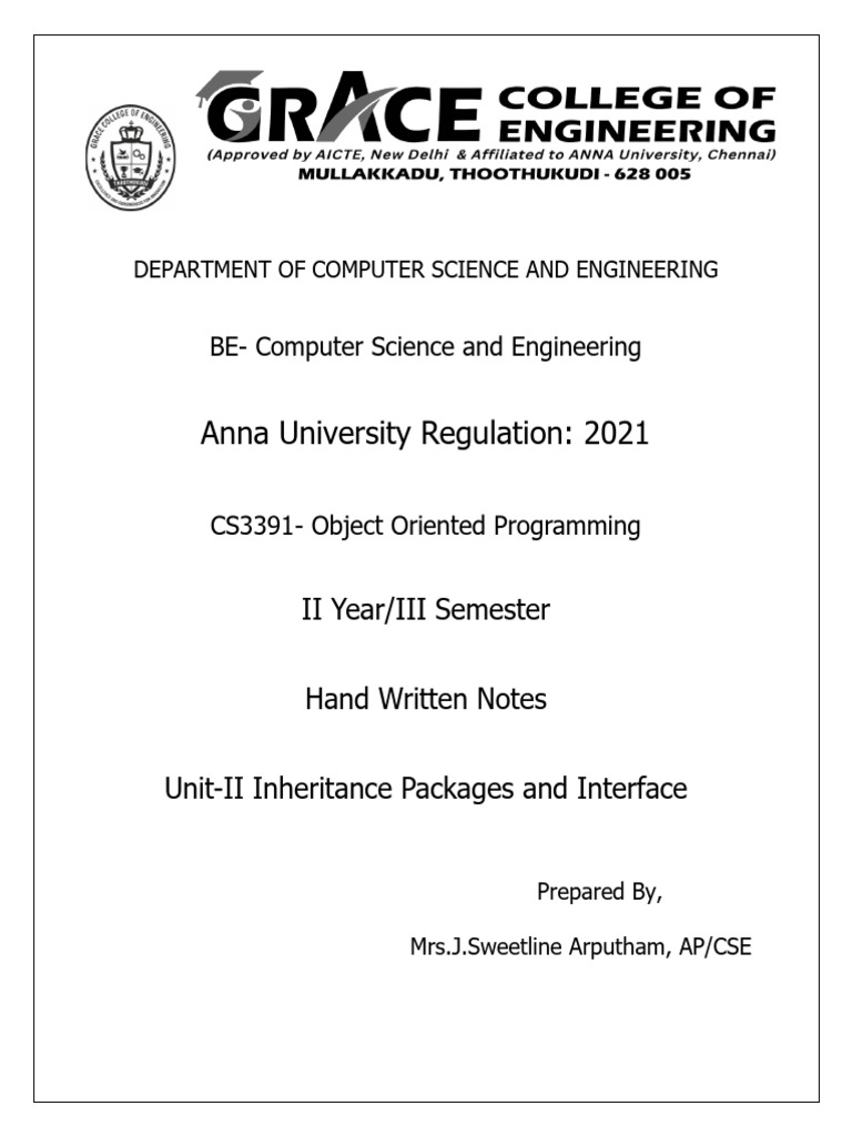 III Cse Cs3391 Oop Unit 2 | PDF
