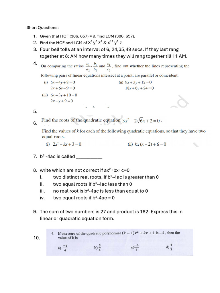HCF and LCM Problem Set | PDF