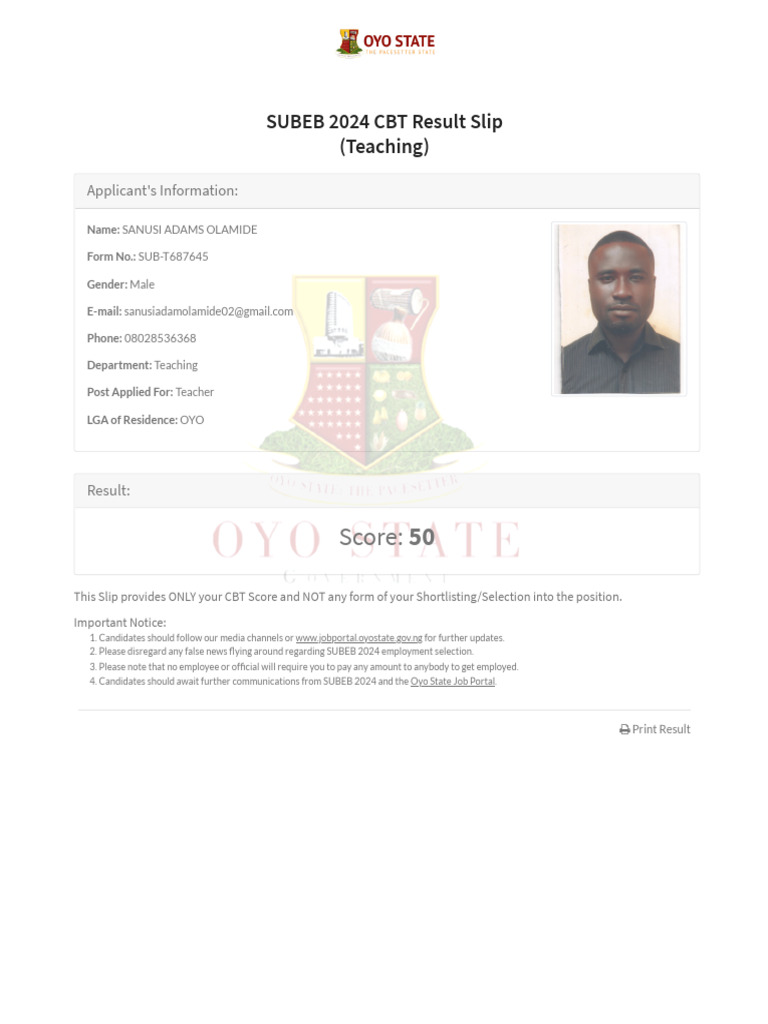 Application successful oyo state job portal pdf