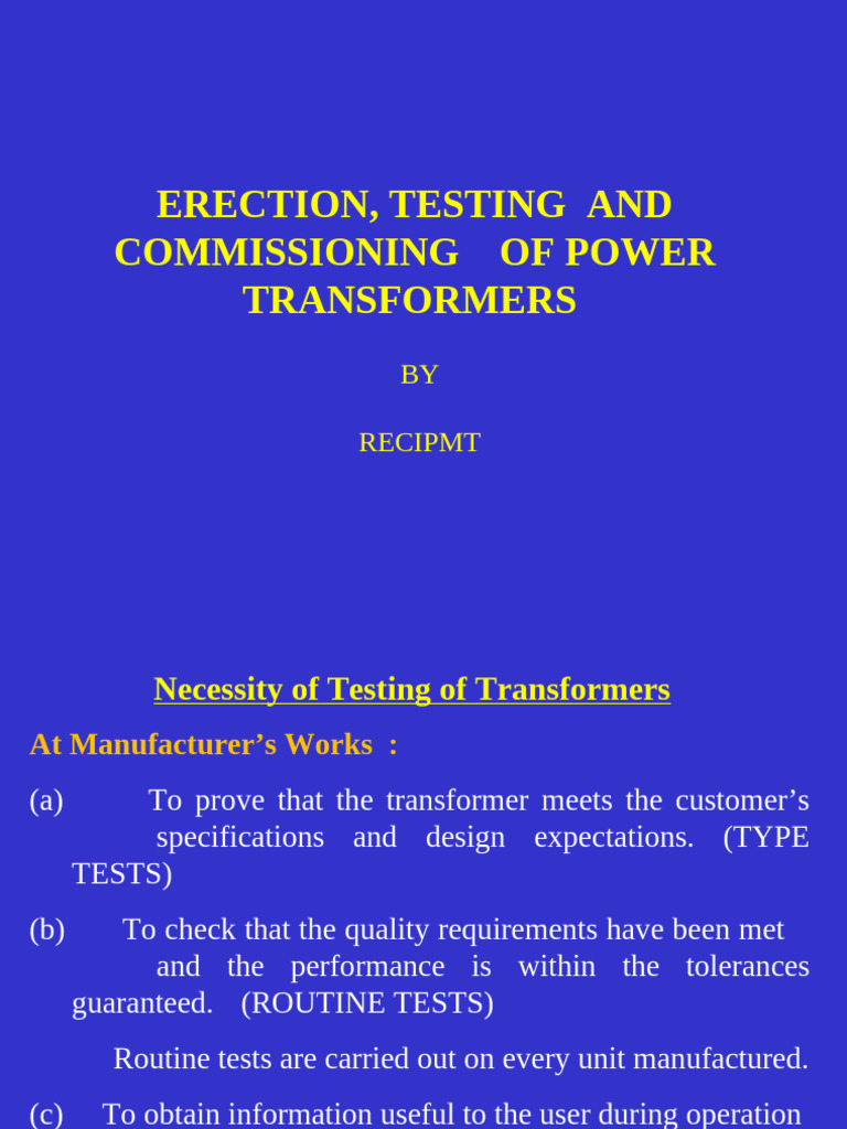 3.erection Testing and Commissioning of Transformer | PDF