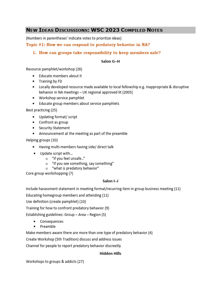 New Ideas Discussion WSC 2023 Compiled Notes | PDF