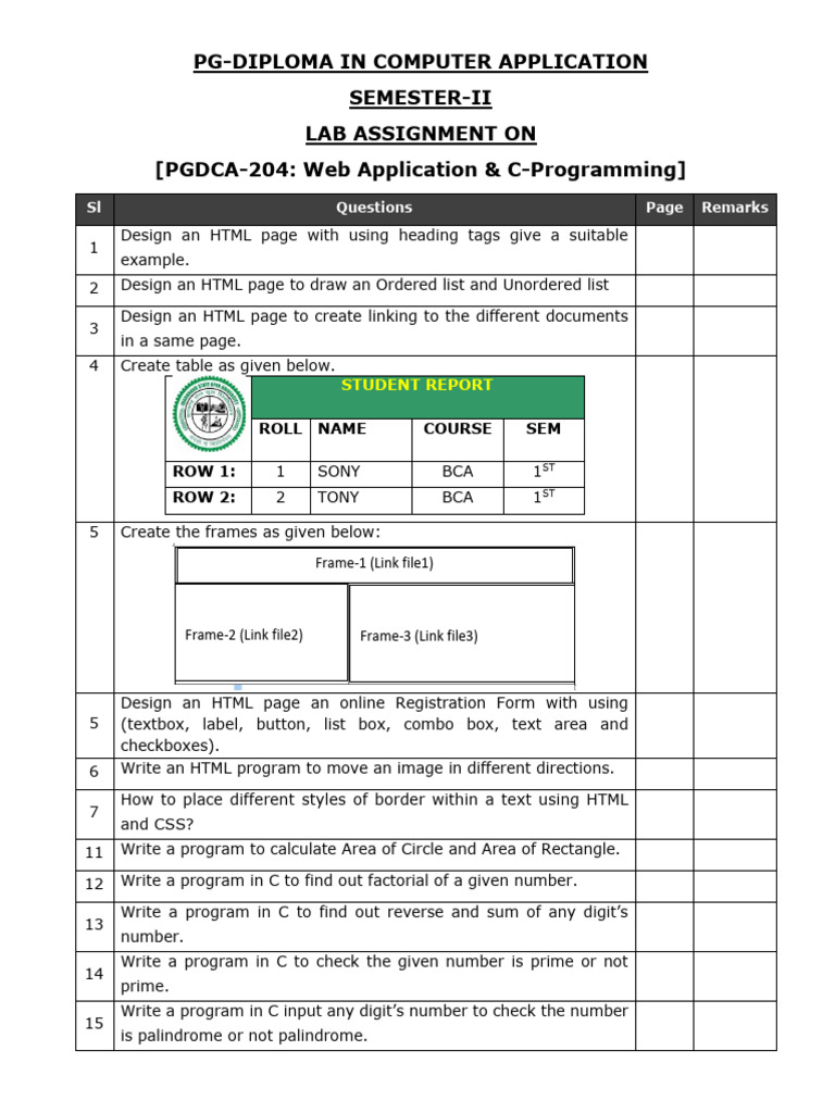 Practical Assignment of Paper PGDCA-204 | PDF