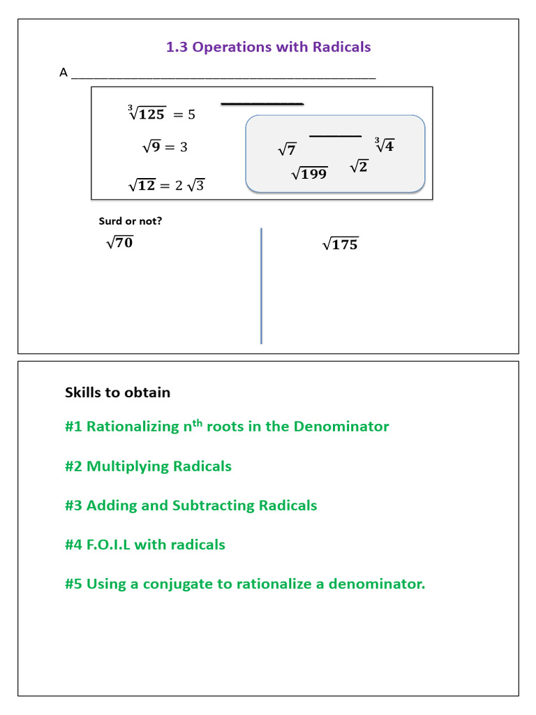 1 3 (S) OperationsWithRadicals | PDF | Arithmetic | Teaching Methods ...
