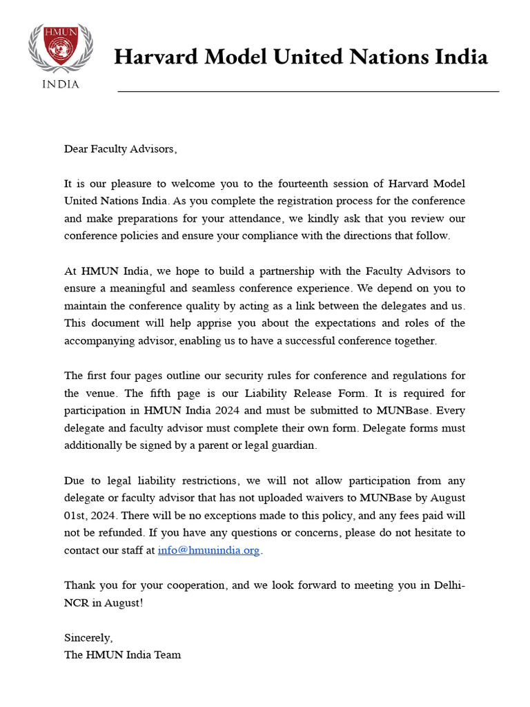 HMUN+India+ +Delhi+FA+Liability+Waiver | PDF