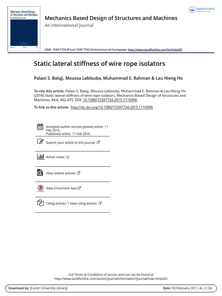 Static Lateral Stiffness of Wire Rope Isolators - JOURNAL | PDF