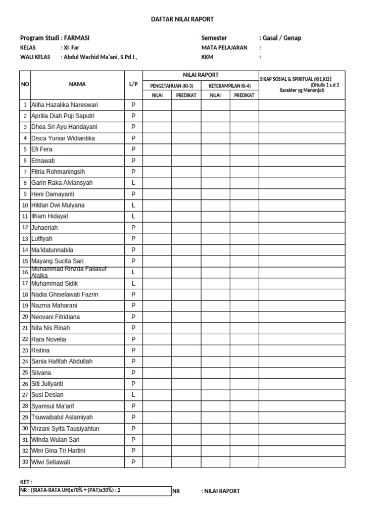Nilai Rapor XI | PDF