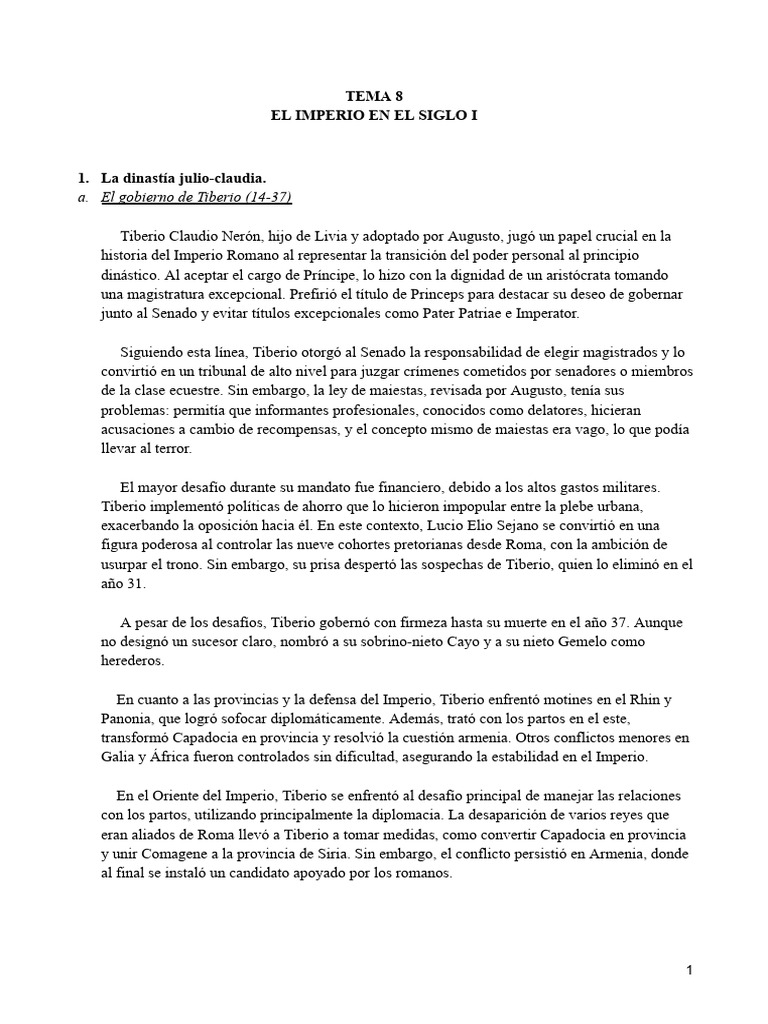 Tema 8 - El Imperio Romano en El Siglo I | PDF