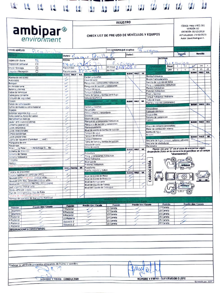 Check List de Pre Uso 24.05.24 Físico | PDF