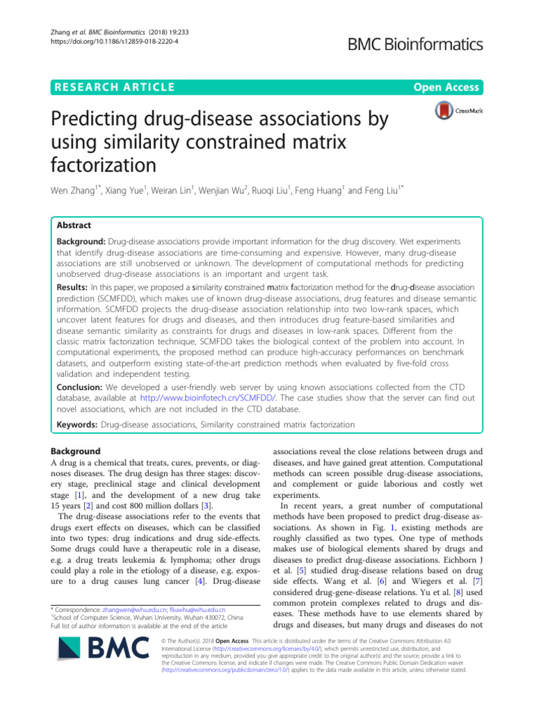 Predicting Drug-Disease Associations by Using Similarity Constrained ...