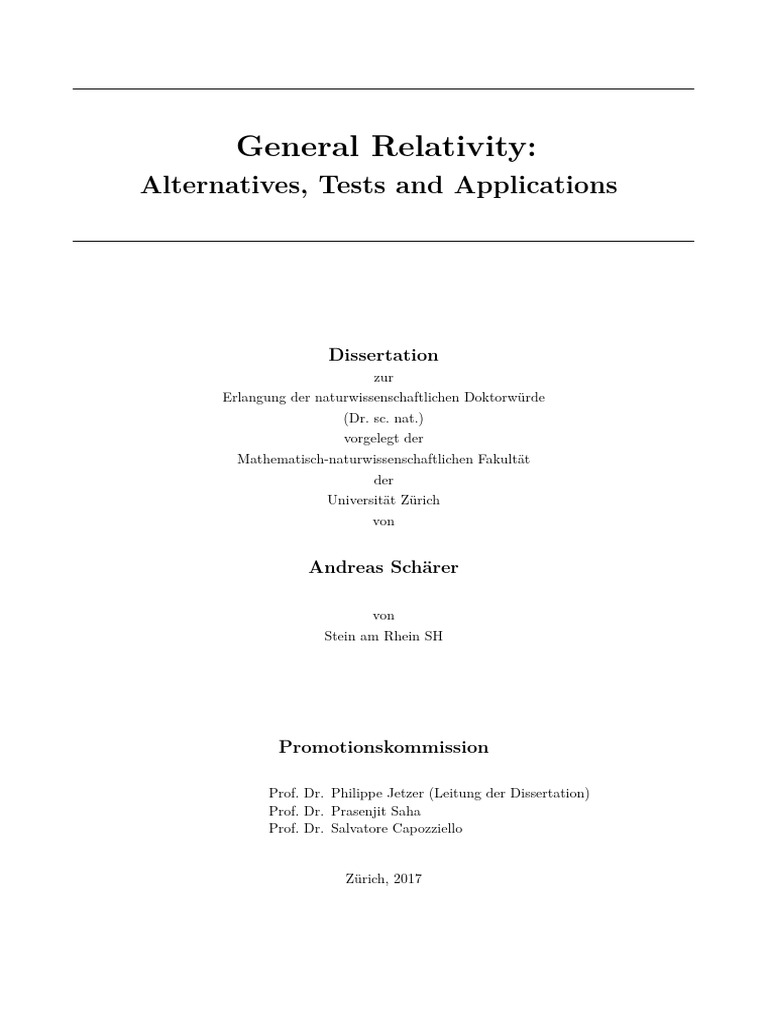 General Relativity:: Alternatives, Tests and Applications | PDF