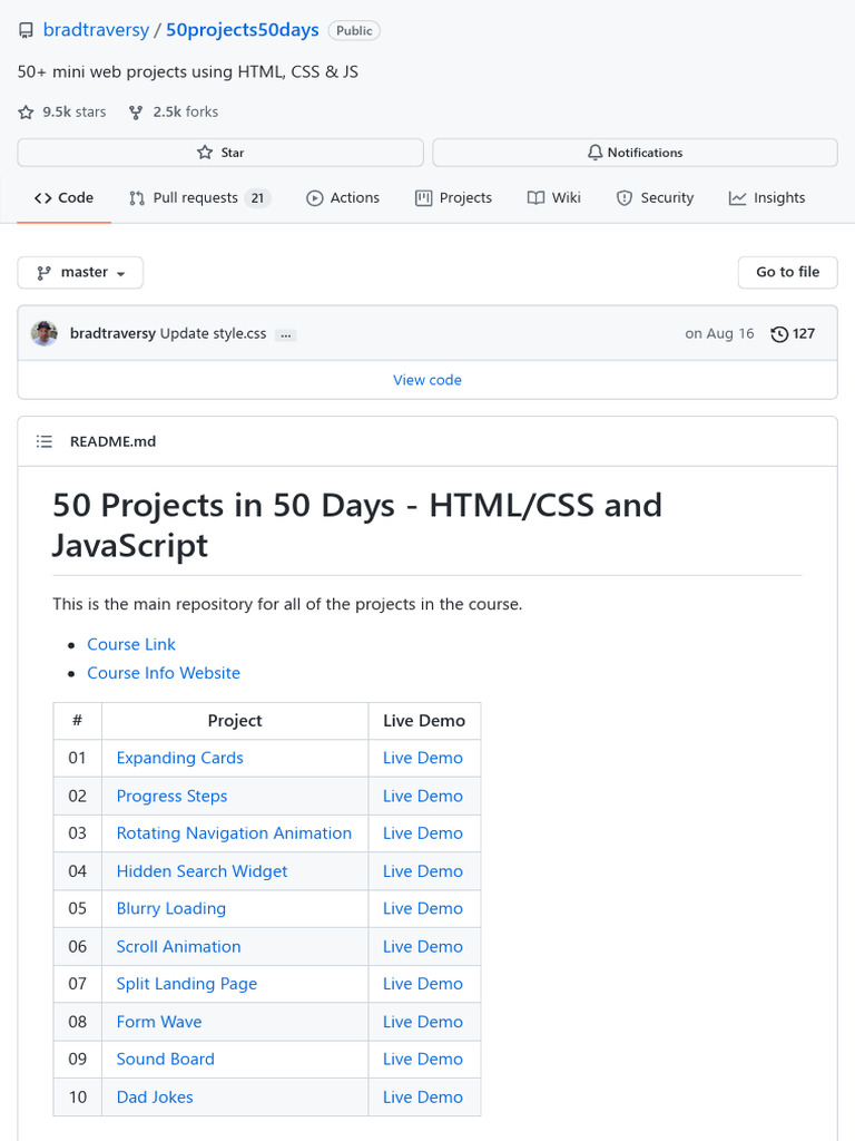 GitHub - Bradtraversy - 50projects50days - 50+ Mini Web Projects Using ...
