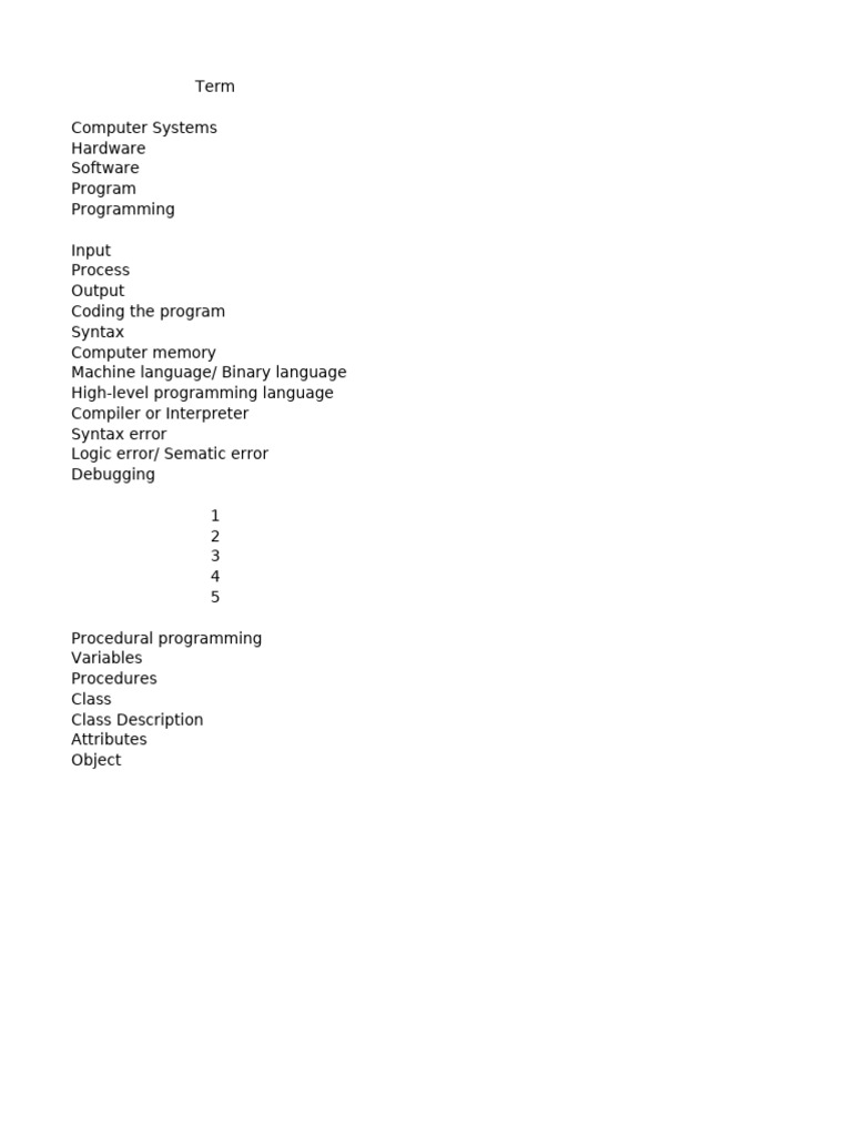 JAEN5111 Terminology List | PDF