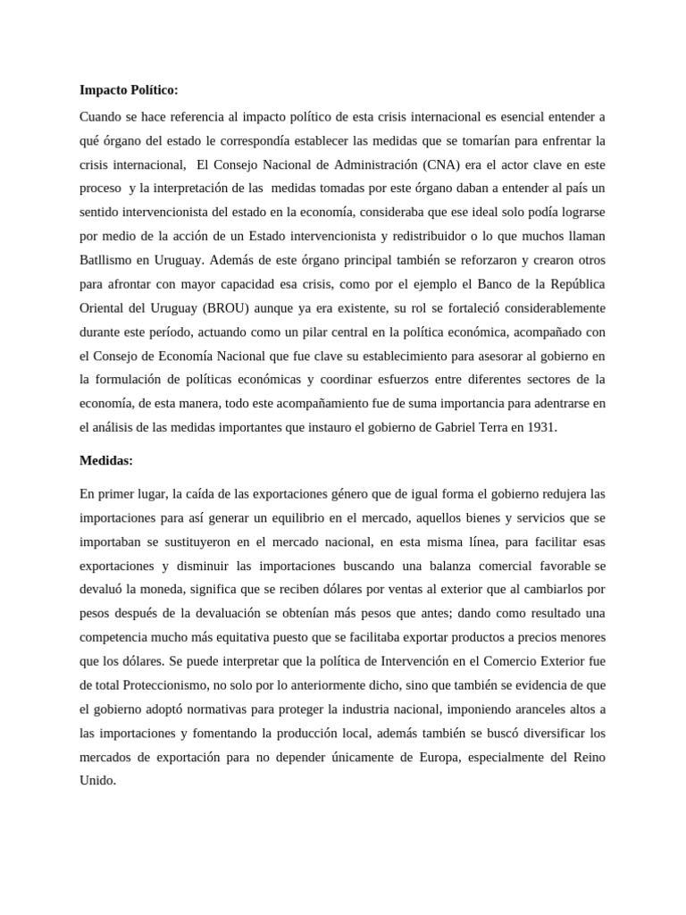 Efectos de La Gran Depresión Económica de 1929 en Uruguay | PDF ...
