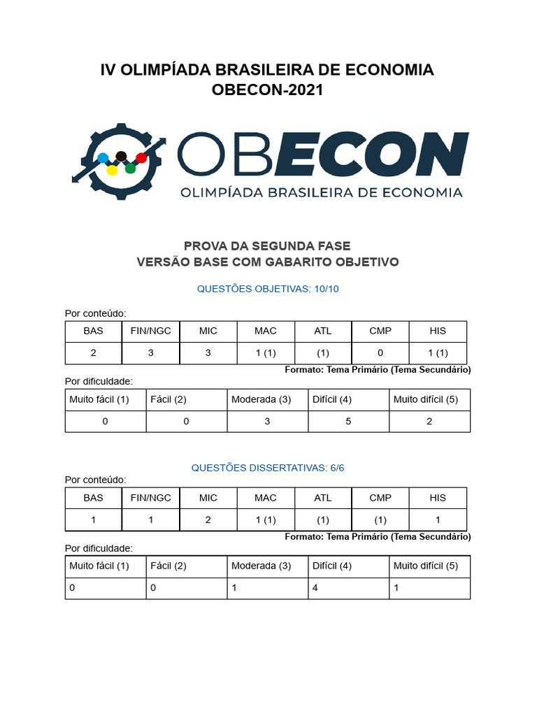 OBECON-2021 - Prova Da Segunda Fase (Base, Público) | PDF