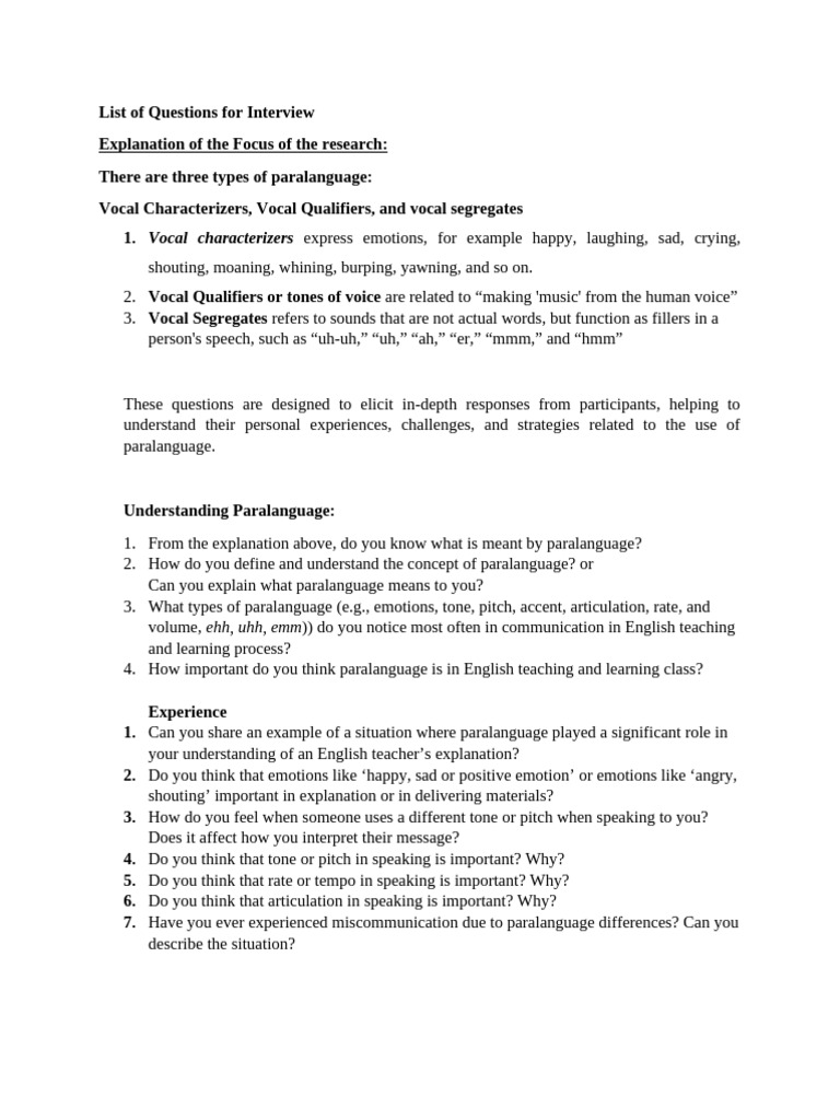 List of Questions For Interview | PDF | Human Communication | Language ...