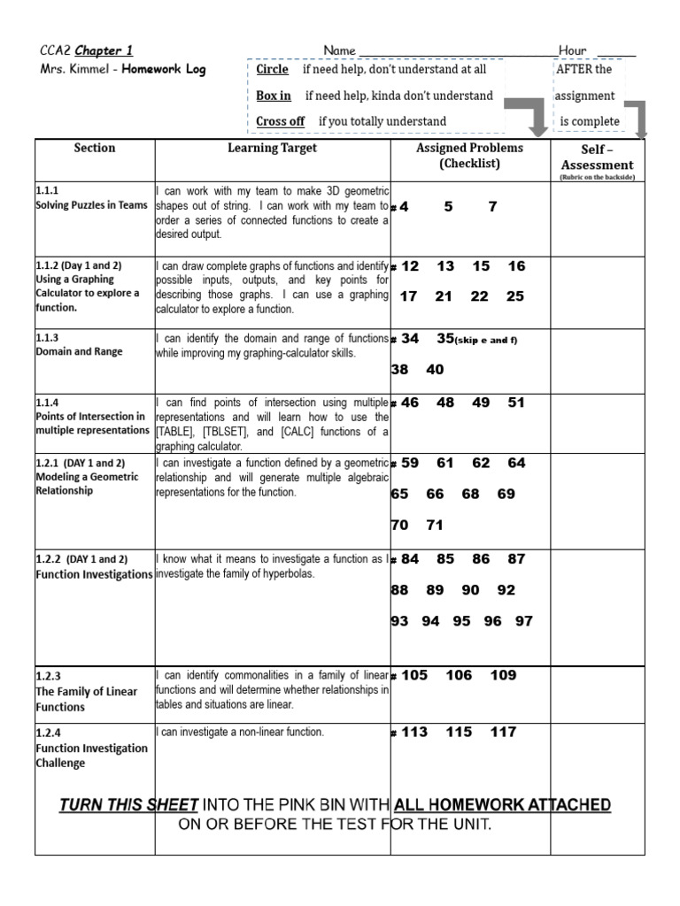 CPM Homework Log Chap 1 - Kimmel | PDF