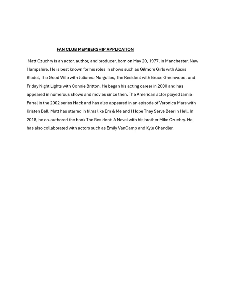 Fan Club Membership Application 2 | PDF