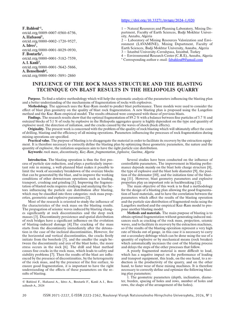 INFLUENCE OF THE ROCK MASS STRUCTURE AND THE BLASTING | PDF