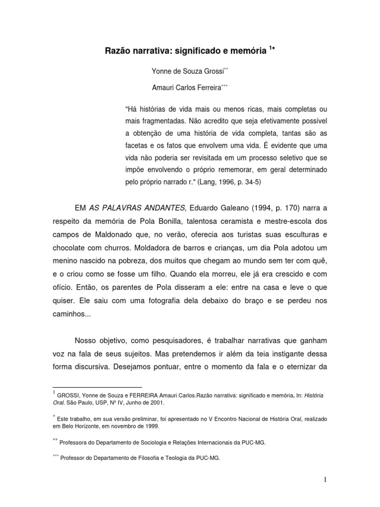07 - Razão Narrativa - Significado e Memória - Yonne de Souza Grossi | PDF