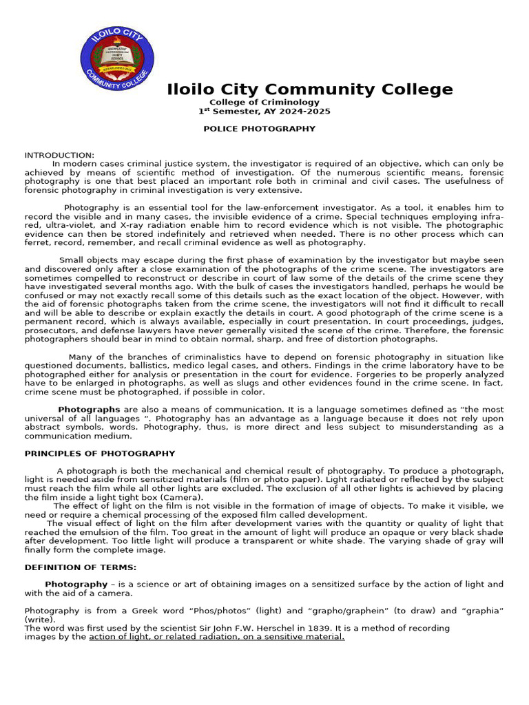 Review Notes Police Photography 1 | PDF