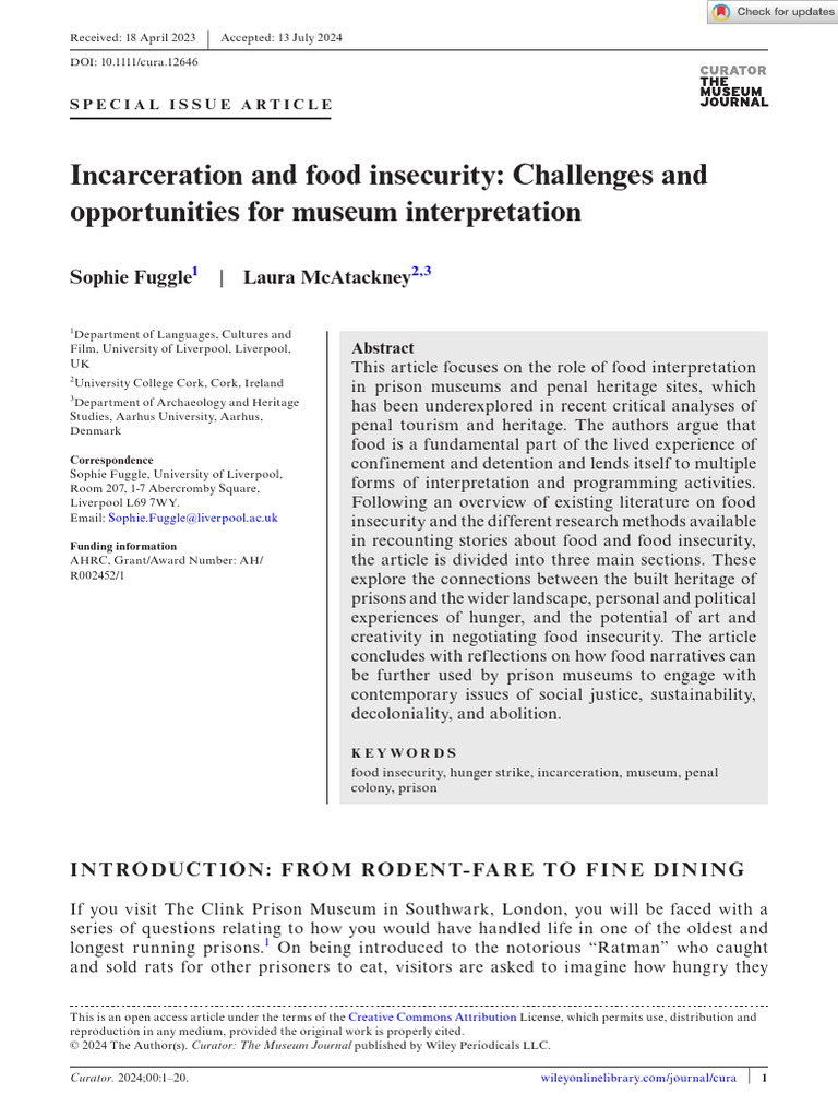 Curator The Museum Journal 2024 Fuggle Incarceration and food