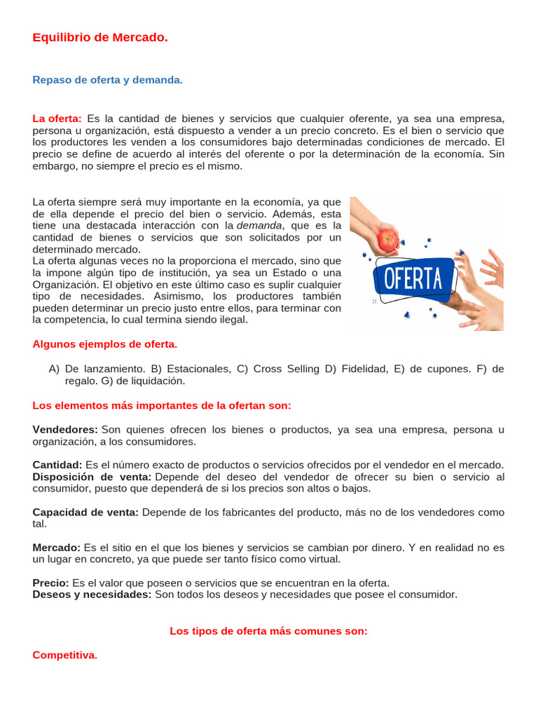 Equilibrio de Mercado: Oferta y Demanda | PDF | Oferta (economía ...