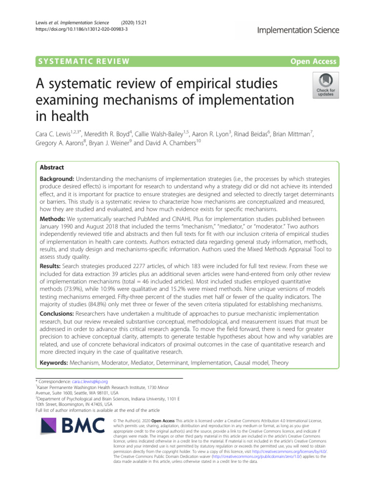 A Systematic Review of Empirical Studies Examining Mechanisms of ...