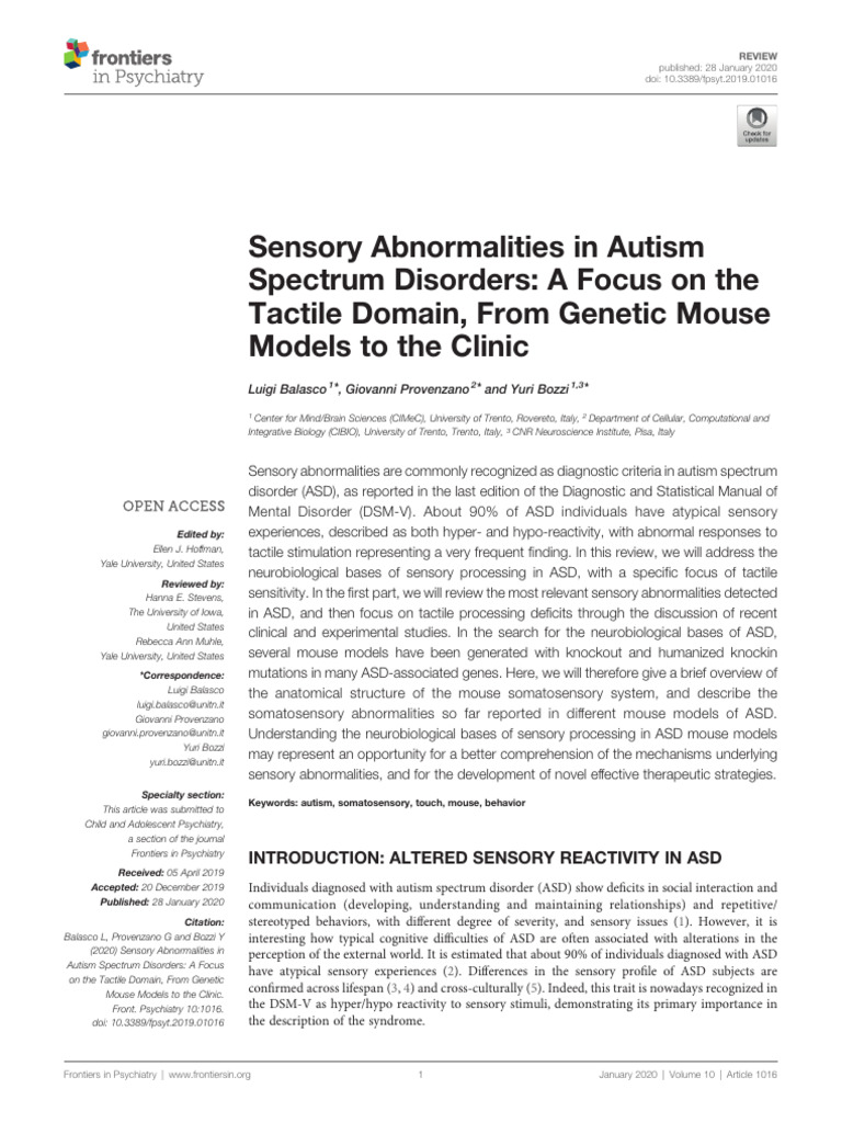 Balasco Et Al. (2020) - Sensory Abnormalities in Autism Spectrum ...