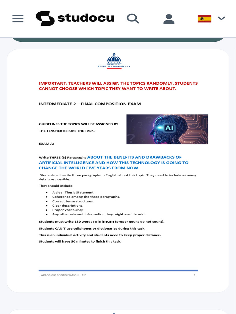 Intermediate 2 Final Composition Exam Guidelines | PDF