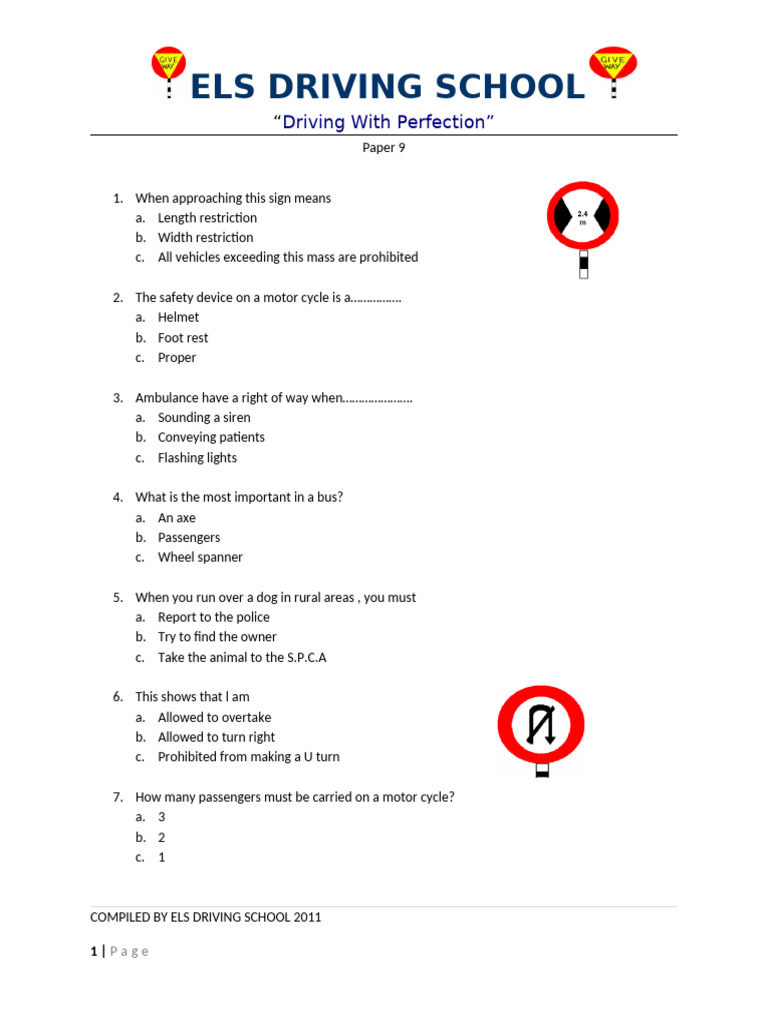 Driving Test Questions and Answers | PDF | Traffic | Business