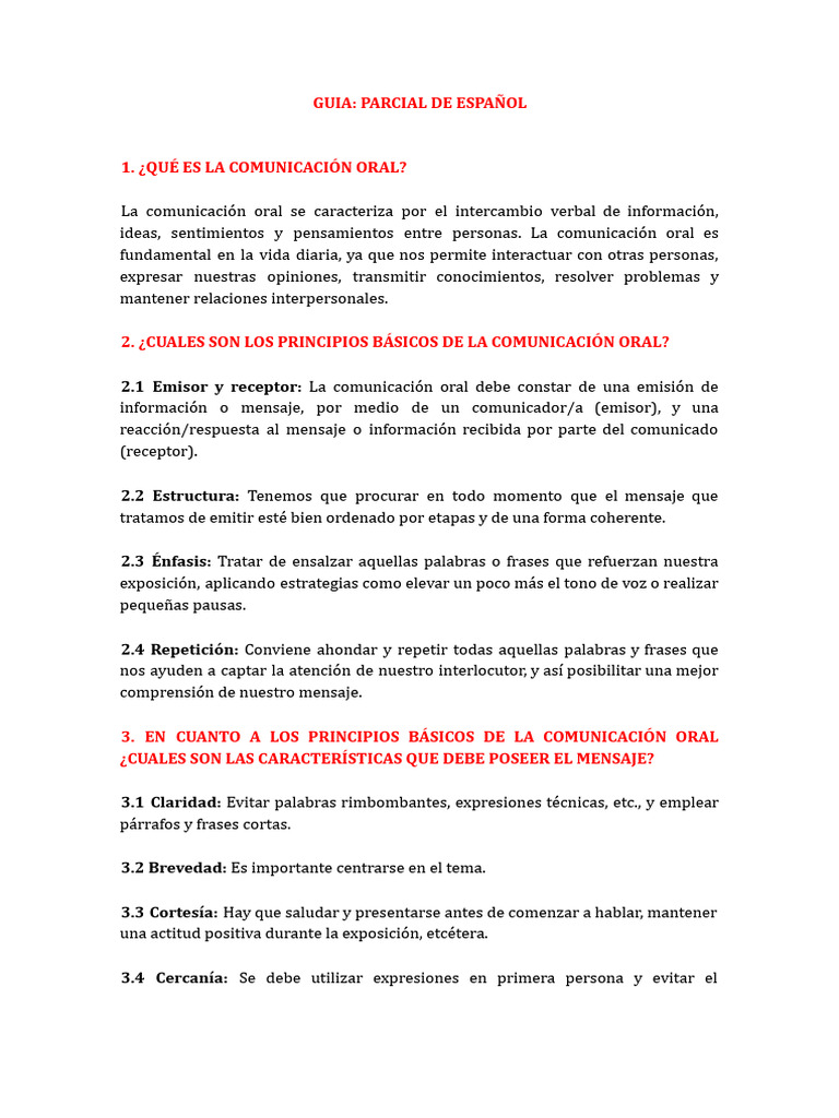 Guia - Parcial de Español | PDF | Comunicación | Crecimiento personal y ...