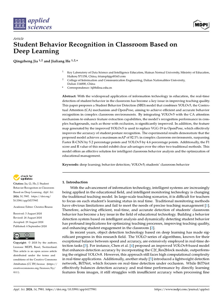 Student Behavior Recognition in Classroom Based On Deep Learning | PDF