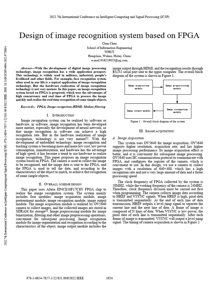 Design of Image Recognition System Based On FPGA | PDF