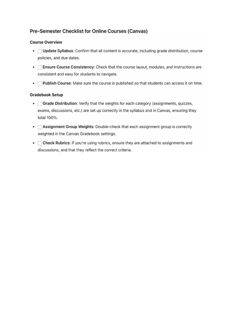Pre Semester Check List 1 | PDF