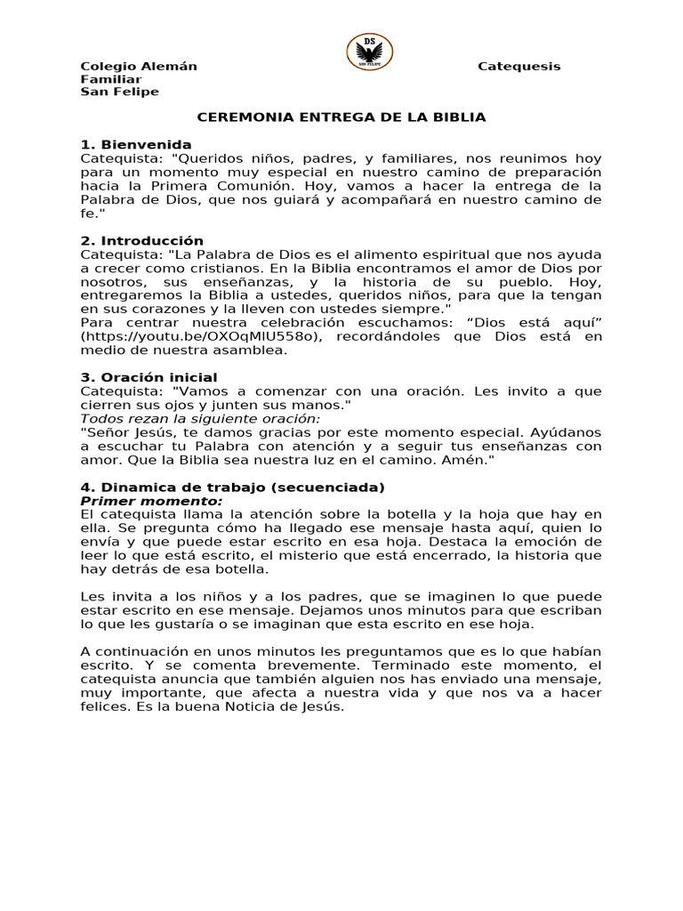 Ceremonia de Entrega de la Biblia | PDF | Oración | orador del Señor