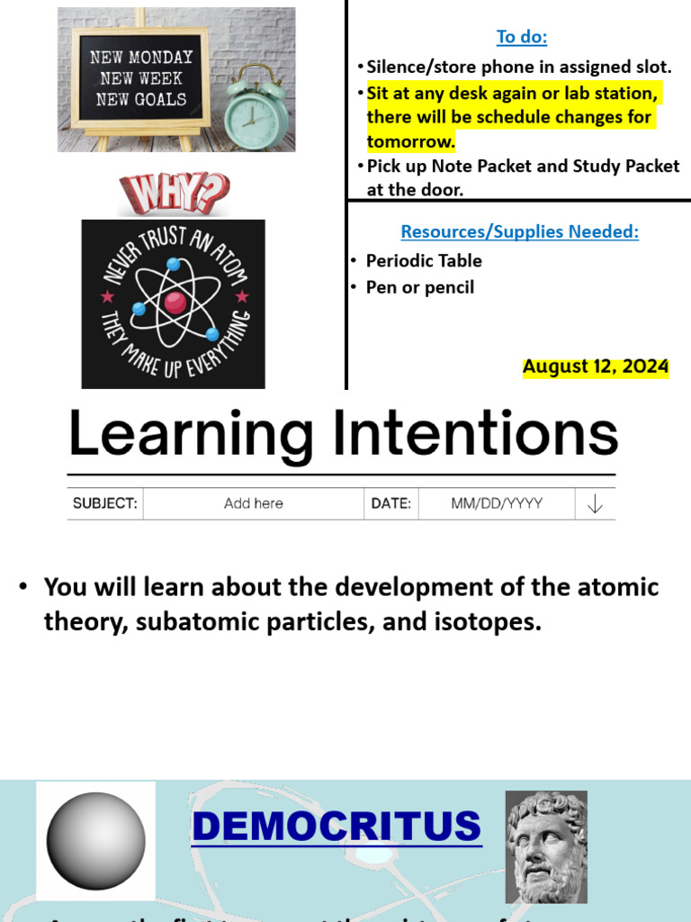 Unit+1+ +Atomic+Theory+and+Periodic+Trends+24.25++Thru+Thursday | PDF