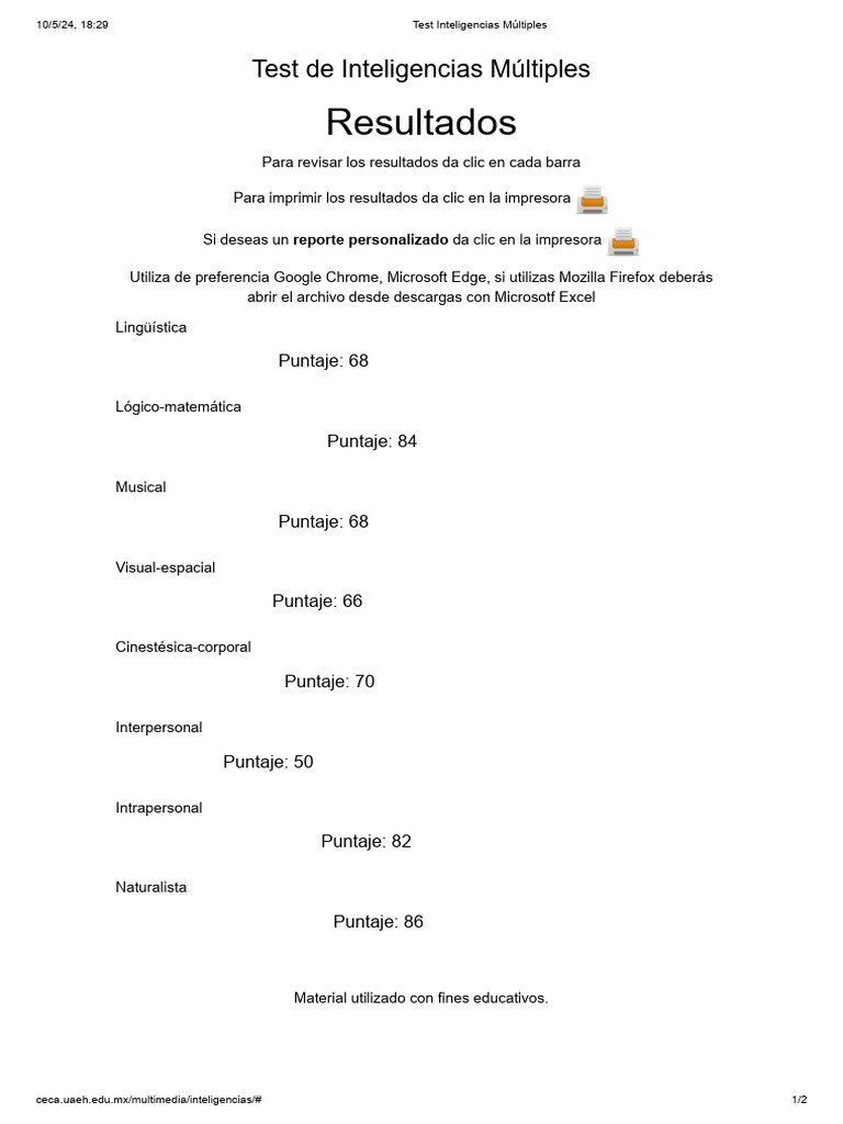 Test Inteligencias Múltiples | PDF